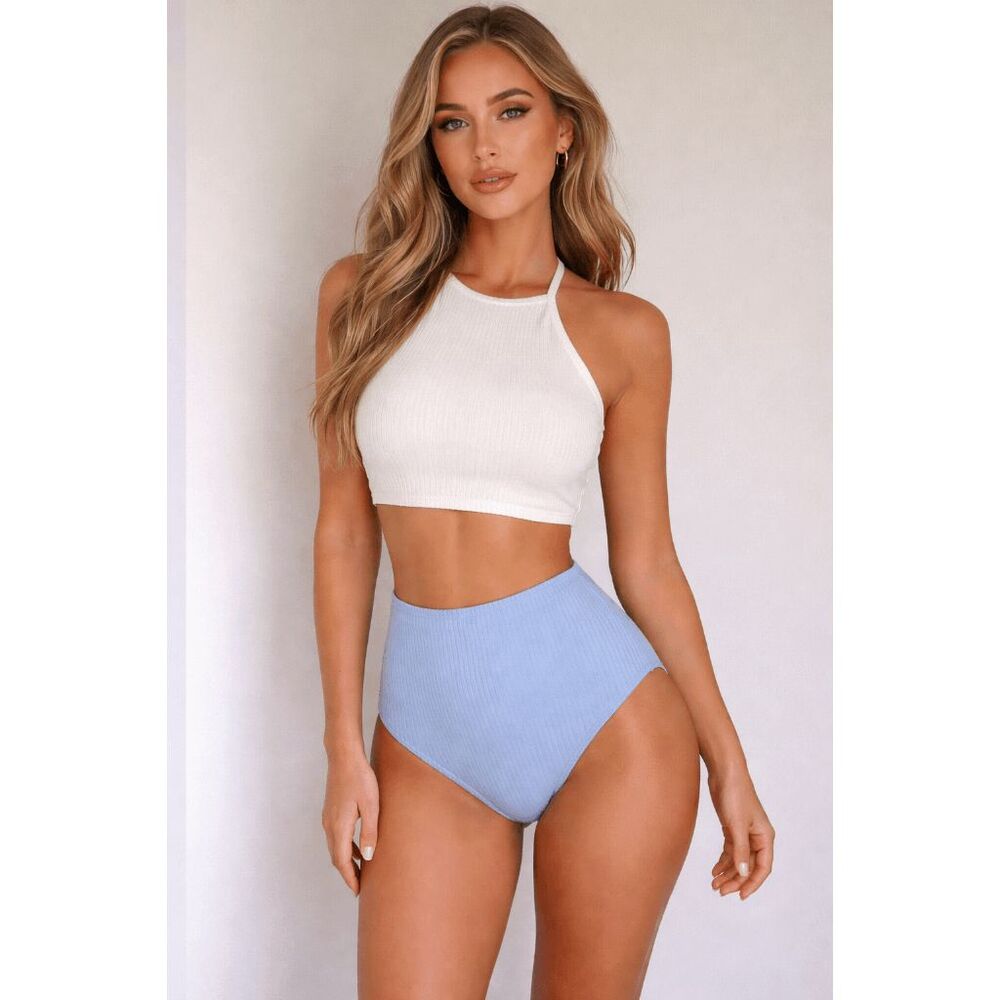 Magnolia Place White & Blue High Cut Bikini 2pcs SET Swimwear S